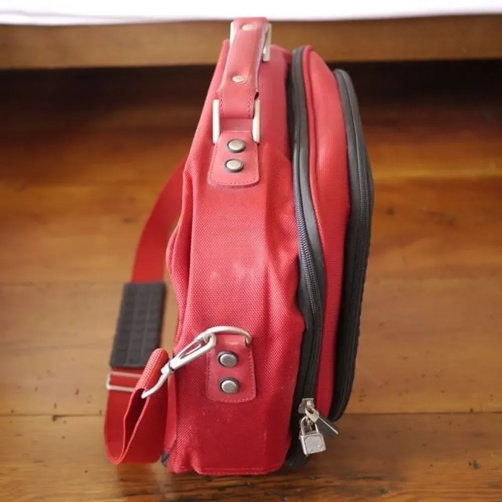American Tourister Red Nylon Soft Shell Travel Shoulder Carry On Suitcase Bag